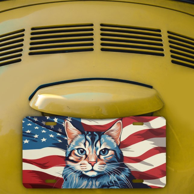 Patriot Americana Cat with USA Flag License Plate (Creator Uploaded)