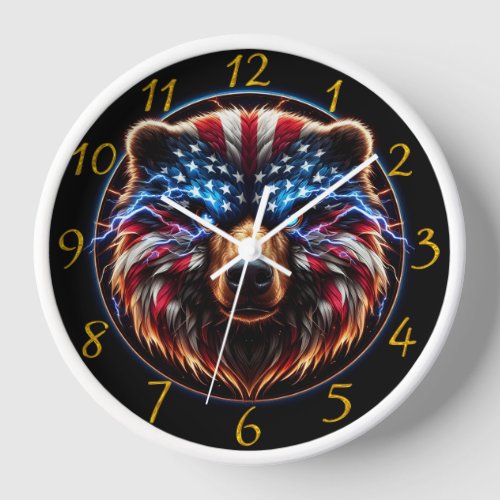 Patriot Bear With Flag Crown Clock