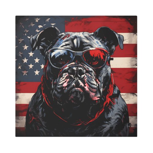 Patriot Bulldog with American Flag 4th of July  Metal Print