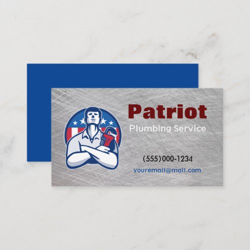 Patriot Contractor Plumbing Service Chrome Design Business Card