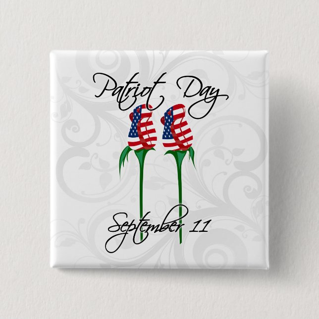 Patriot Day, Two American Flag Roses Button (Front)