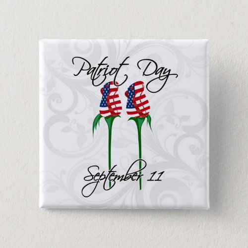 Patriot Day Two American Flag Roses Button