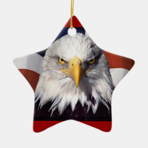Patriot Eagle and Flag Ceramic Ornament