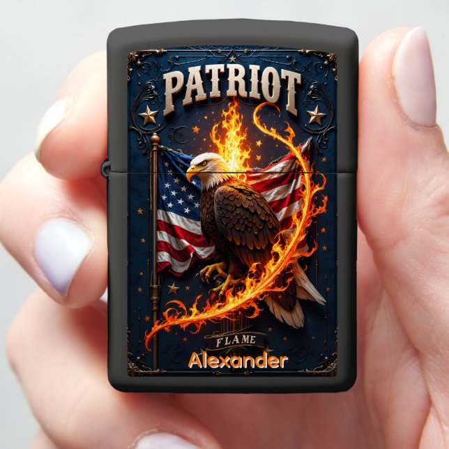 Patriot Flame Eagle American Flag Case Zippo Lighter (In Hand)
