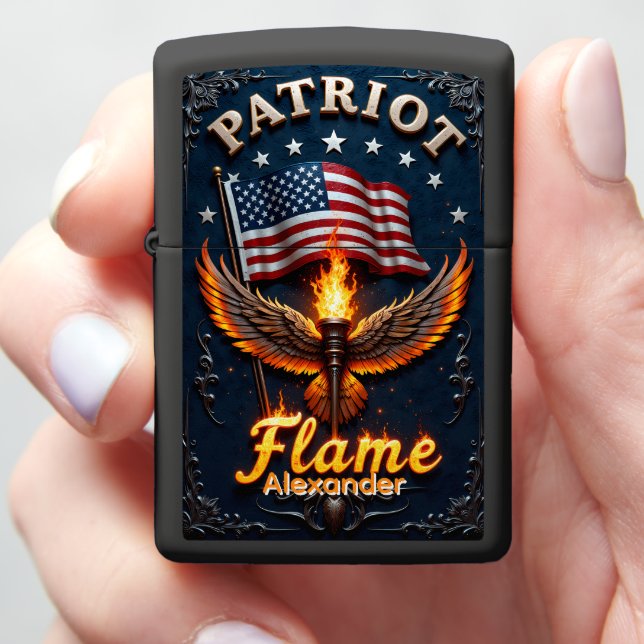 Patriot Flame Wings Torch Black Case Zippo Lighter (In Hand)