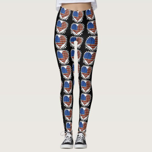 Patriot Heart American Flag Leggings