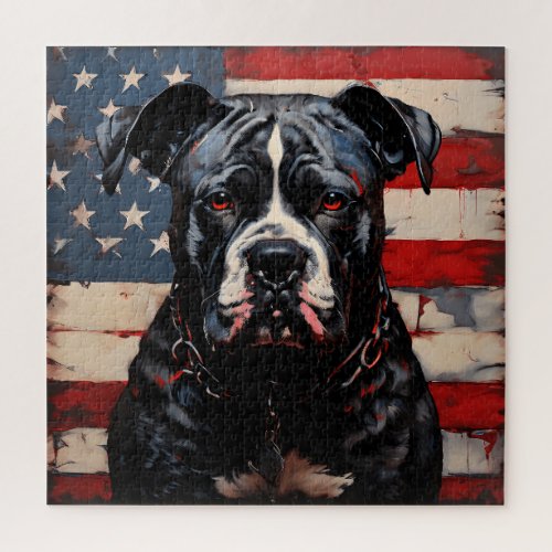 Patriot Pitbull with American Flag 4th of July  Jigsaw Puzzle