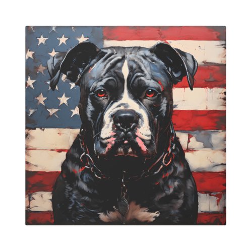 Patriot Pitbull with American Flag 4th of July  Metal Print