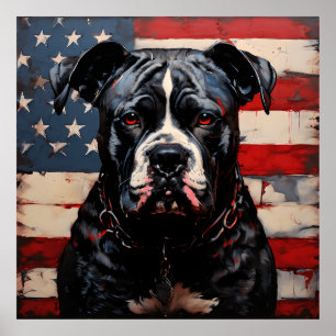 Patriot Pitbull with American Flag 4th of July Poster