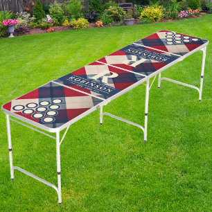 Patriot Plaid Family Name & Initial Beer Pong Table