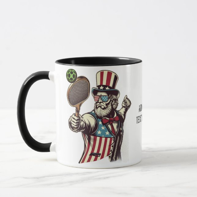 Patriot Playing Pickleball Pickleballer USA Flag Mug (Left)