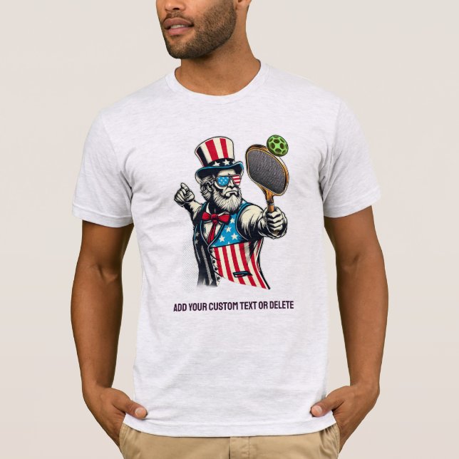 Patriot Playing Pickleball Pickleballer USA Flag T-Shirt (Front)