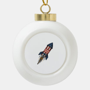 Patriot Rocket 4th of July Vintage Fireworks Desig Ceramic Ball Christmas Ornament