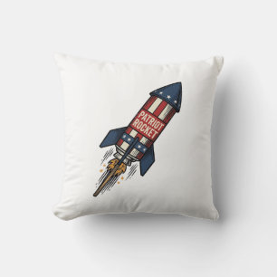 Patriot Rocket 4th of July Vintage Fireworks Desig Throw Pillow