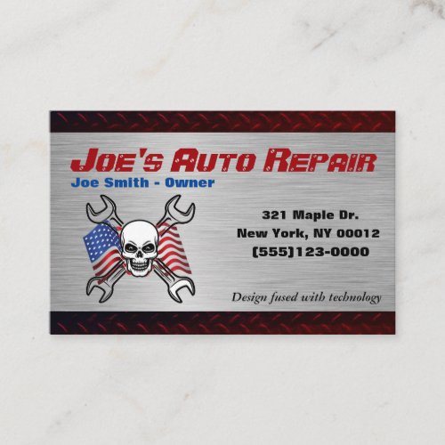 Patriot Skull Car Auto Mechanic Repair Service Business Card