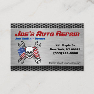 Patriot Skull Car Auto Mechanic Repair Service Business Card