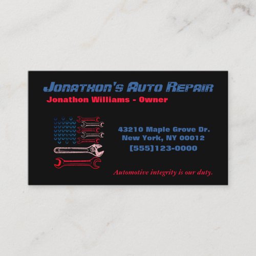 Patriot Tool Flag Car Auto Mechanic Repair Service Business Card