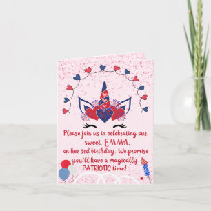 Patriot unicorn sparkle birthday, invitation