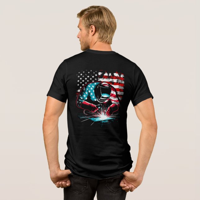 Patriot USA Flag Welder Striking An Arc Men's  Tri-Blend Shirt (Back Full)
