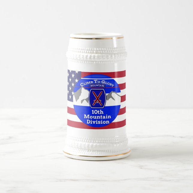 Patriotic 10th Mountain Division “Climb To Glory” Beer Stein (Center)