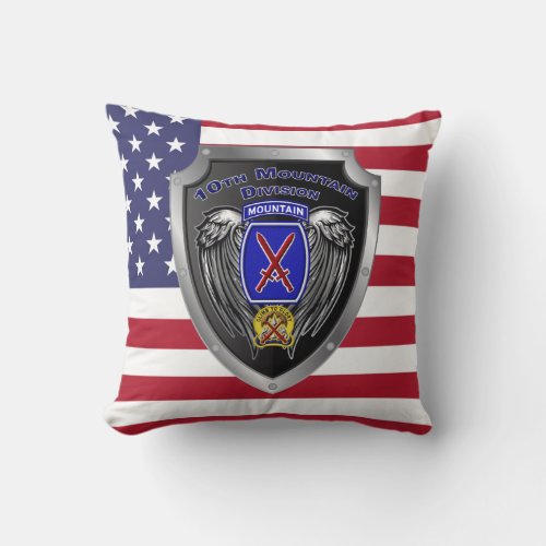 Patriotic 10th Mountain Division Throw Pillow