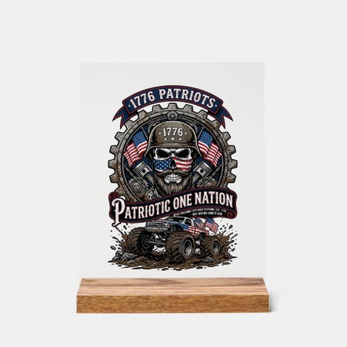 Patriotic 1776 Off Road Skull Monster Truck Heavy Acrylic Sign