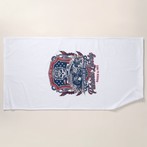 Patriotic 1776 Off Road Skull Monster Truck Heavy  Beach Towel