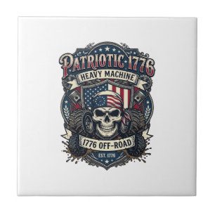 Patriotic 1776 Off Road Skull Monster Truck Heavy Ceramic Tile