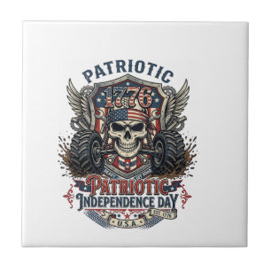 Patriotic 1776 Off Road Skull Monster Truck Heavy Ceramic Tile