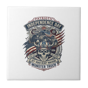Patriotic 1776 Off Road Skull Monster Truck Heavy Ceramic Tile