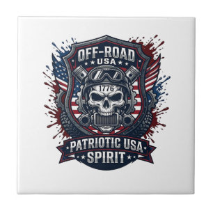 Patriotic 1776 Off Road Skull Monster Truck Heavy Ceramic Tile