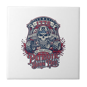 Patriotic 1776 Off Road Skull Monster Truck Heavy Ceramic Tile