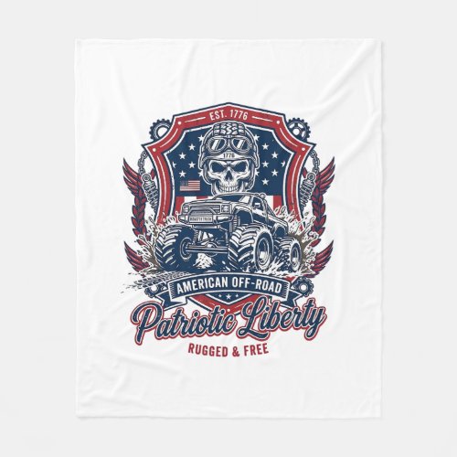 Patriotic 1776 Off Road Skull Monster Truck Heavy Fleece Blanket