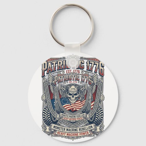 Patriotic 1776 Off Road Skull Monster Truck Heavy Keychain