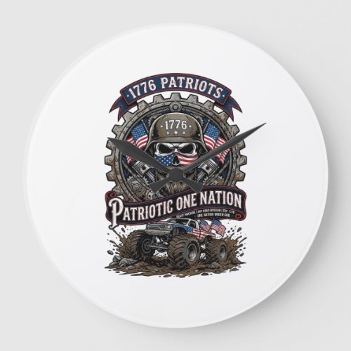 Patriotic 1776 Off Road Skull Monster Truck Heavy  Large Clock