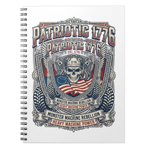Patriotic 1776 Off Road Skull Monster Truck Heavy Notebook