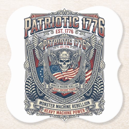 Patriotic 1776 Off Road Skull Monster Truck Heavy  Paper Coaster