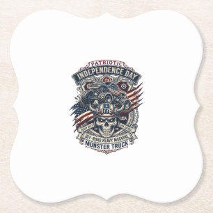 Patriotic 1776 Off Road Skull Monster Truck Heavy Paper Coaster