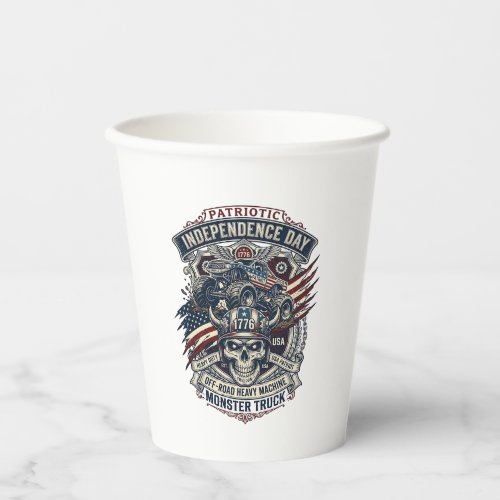Patriotic 1776 Off Road Skull Monster Truck Heavy Paper Cups