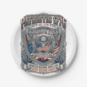 Patriotic 1776 Off Road Skull Monster Truck Heavy Paper Plates
