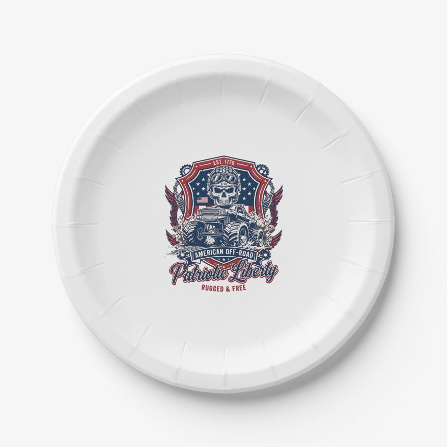 Patriotic 1776 Off Road Skull Monster Truck Heavy  Paper Plates