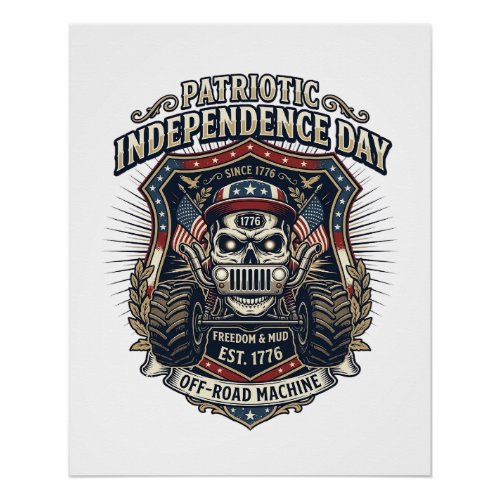 Patriotic 1776 Off Road Skull Monster Truck Heavy Poster