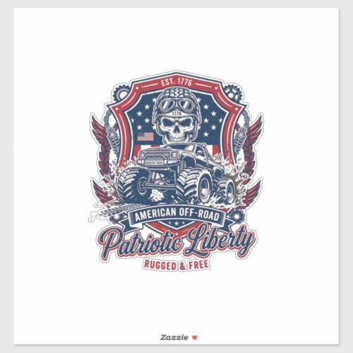 Patriotic 1776 Off Road Skull Monster Truck Heavy Sticker