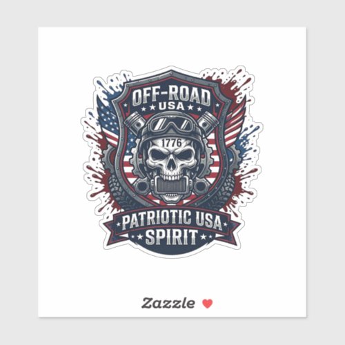 Patriotic 1776 Off Road Skull Monster Truck Heavy  Sticker