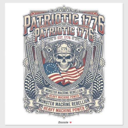 Patriotic 1776 Off Road Skull Monster Truck Heavy  Sticker