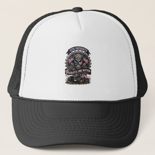 Patriotic 1776 Off Road Skull Monster Truck Heavy  Trucker Hat