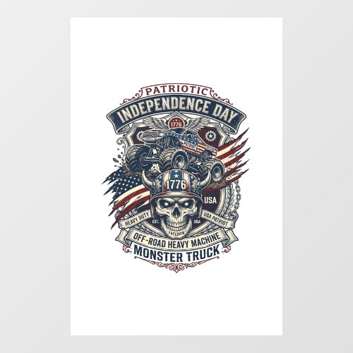 Patriotic 1776 Off Road Skull Monster Truck Heavy Window Cling