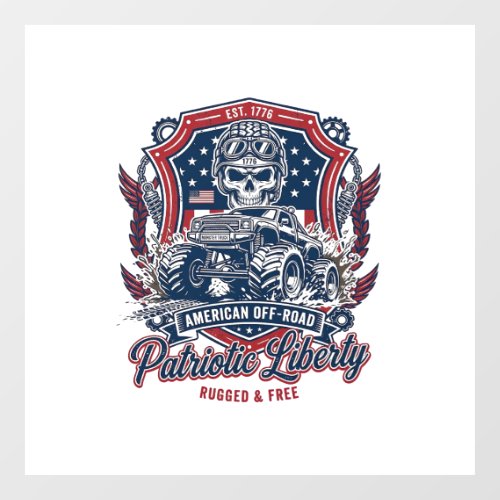 Patriotic 1776 Off Road Skull Monster Truck Heavy Window Cling