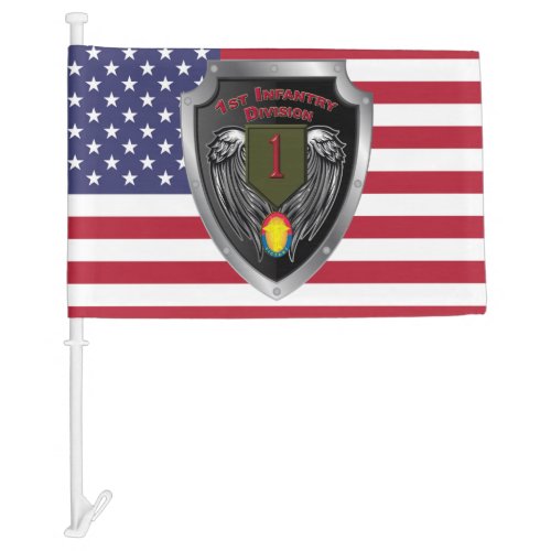 Patriotic 1st Infantry Div Big Red One Car Flag