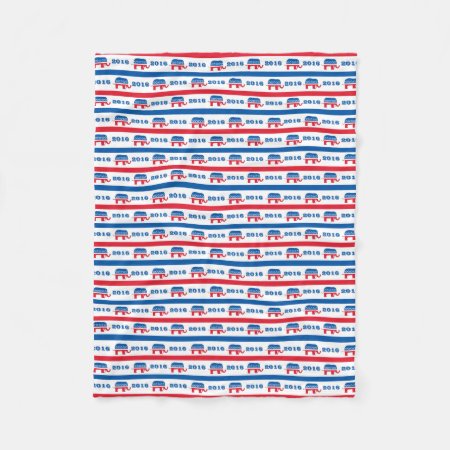 Patriotic 2016 Republican Elephant Stripes Fleece Blanket